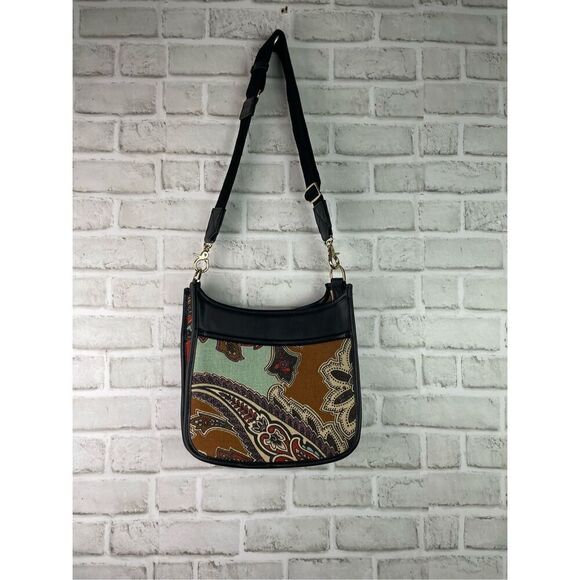 Spartina 449 Crossbody Messenger Black Floral Paisley Retired Print - Picture 3 of 13